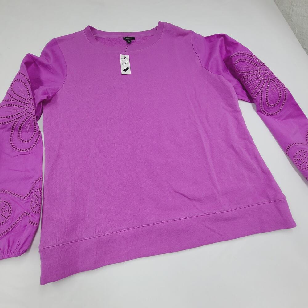 Talbots Embroidered Crewneck Sweatshirt NWT Purple Puff Sleeve Crew Neck Medium - Picture 8 of 13